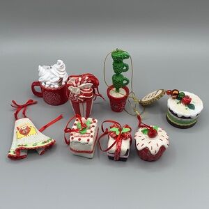 Festive Holiday Dessert Christmas Tree Ornament Set Hot Coco Cup Cakes Cookies